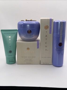 TATCHA DEWY BUNDLE w/DEWY SKIN CREAM (Biggu),DEWY SERUM+Mini MATCHA CLEANSE NIB!